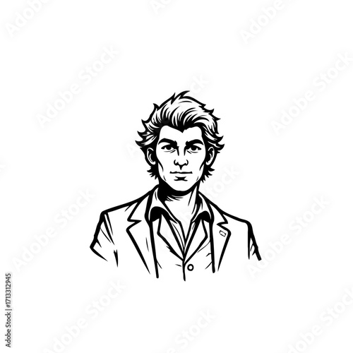 Elegant monochrome illustration of a stylish man with a fashionable suit expressing sophisticated