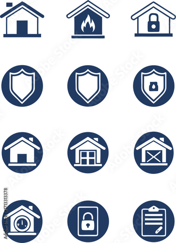 Collection of Insurance and Security Icons on White Background