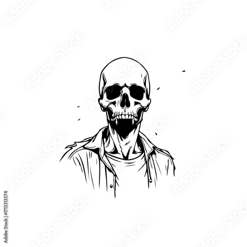 Elegantly grotesque skeletal depiction, a stark monochromatic exploration of mortality and