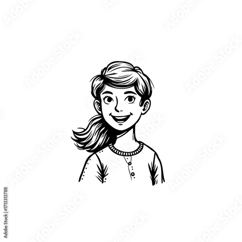 Enchanting illustration of a young girl with a cheerful smile evoking innocence and joy in