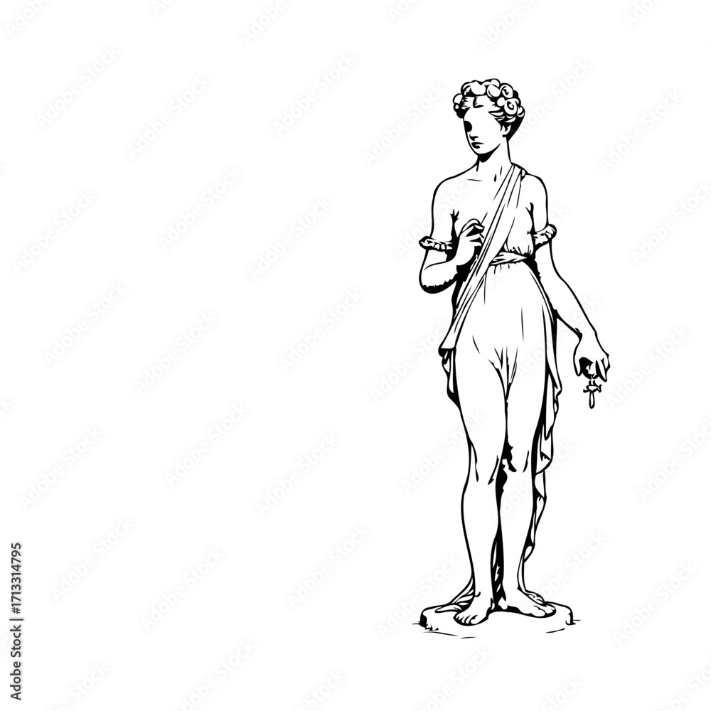 Fototapeta premium Ethereal depiction of a neoclassical statue, a monochrome portrait of a graceful figure conveying