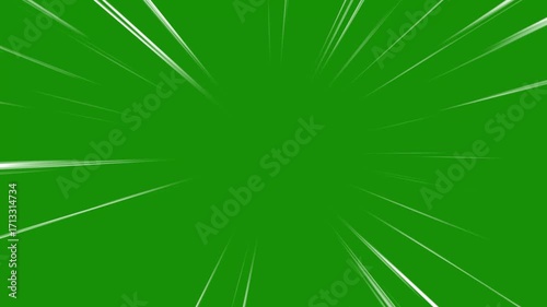 Comic book speed lines. Horizontal and diagonal motion FX in manga style. Radial burst lines on green screen. Fast glowing trails. 4K seamless loop animation for anime action scenes. 4k animation