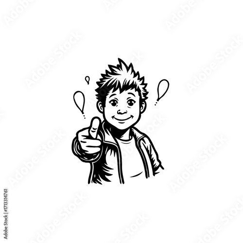 Enthusiastic youngster with upward thumb gesture symbolizing encouragement and positive support in