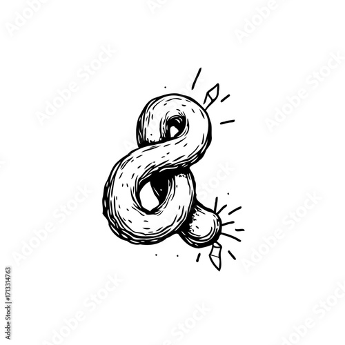 Entwined graphical symbol sketch art depicting unique fusion and creative connectivity in