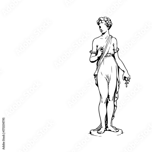 Ethereal depiction of a neoclassical statue, a monochrome portrait of a graceful figure conveying
