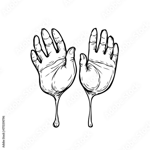 Ethereal hands in abstract design convey a surreal and dreamlike quality with dripping elements