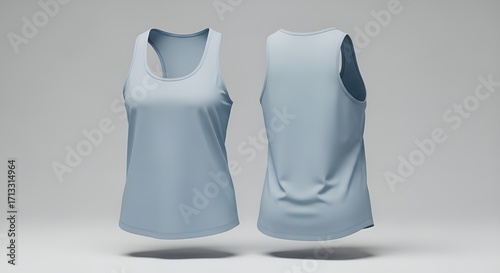 Blank Light Blue Women's Racerback Tank Top, Front and Back View
