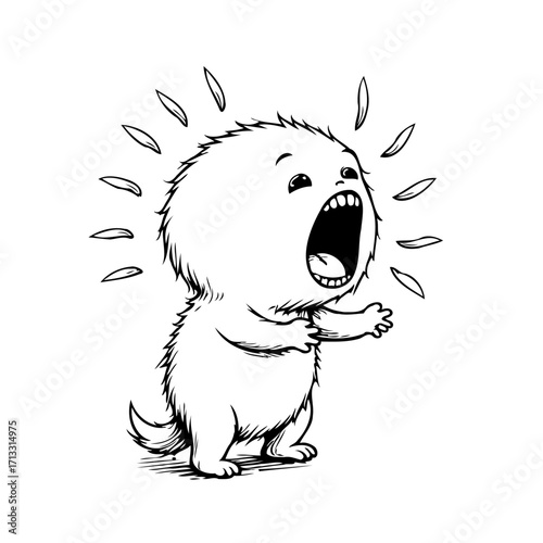 Expressive comical creature radiates shock depicted with bold lines drawing focus to exaggerated