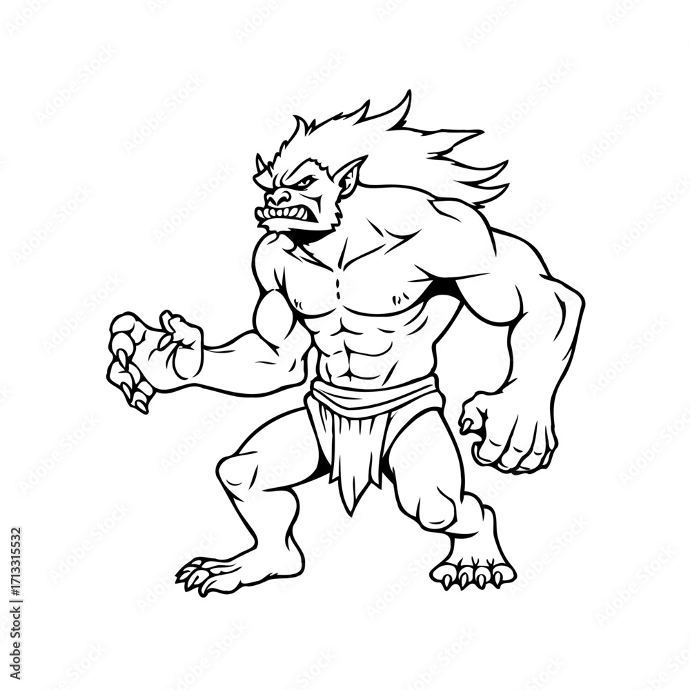 Fototapeta premium Fierce creature illustration a powerful muscular monster character design with threatening