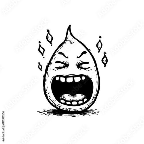 Expressive water droplet character illustration conveying emotional intensity and unique design
