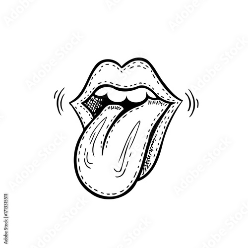 Expressive tongue illustration with bold outlines, a dynamic line art design showcases a lively