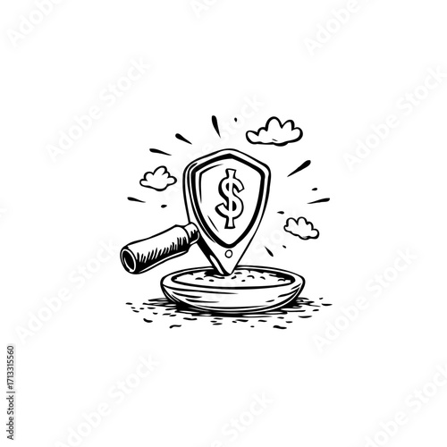 Financial security concept with dollar sign shield highlighting growth and protection in changing