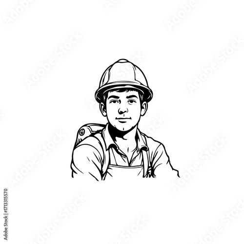 Focused industrial worker in protective gear with optimistic expression ready for building project