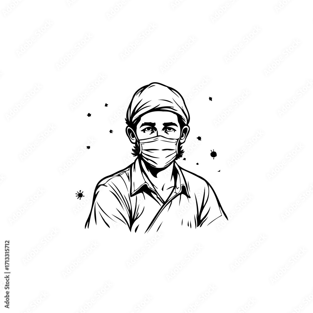 Fototapeta premium Frontline hero wearing a protective face mask with confidence in the midst of health crisis