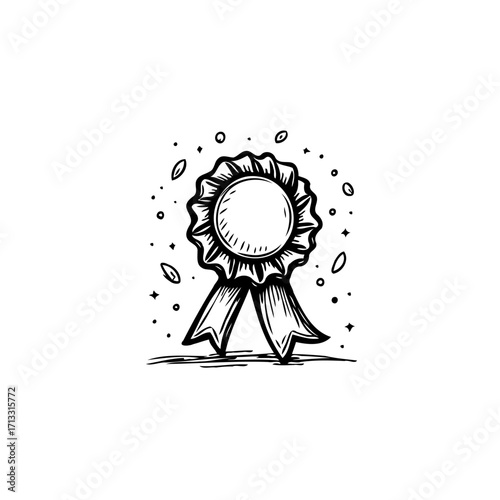 Hand drawn award rosette illustration displaying accomplishment victory triumph and recognition,