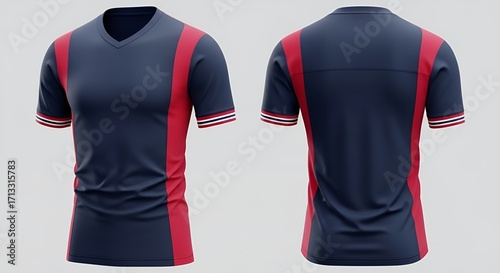 Men's Navy & Red Soccer Jersey Mockup, Front & Back Views