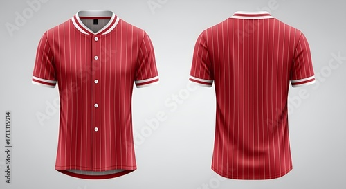 Red and White Striped Baseball Jersey Mockup, Front and Back