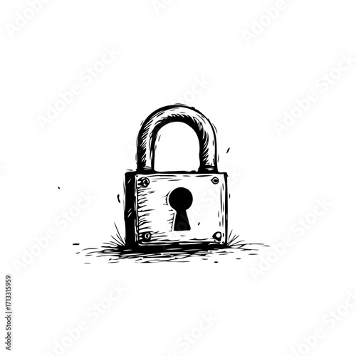 Hand drawn illustration of a vintage padlock symbolizing security privacy and protection