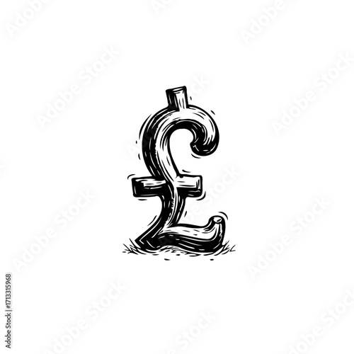 Hand drawn illustration of pound currency symbol with rough texture for financial markets and
