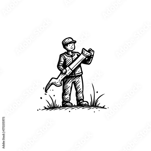 Hand drawn little boy with a wrench representing early trade learning and future skilled labor