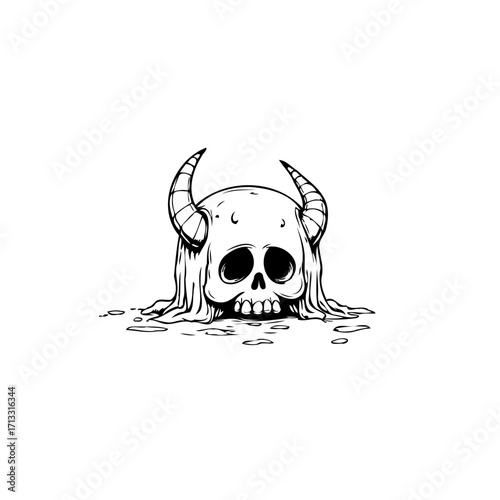 Horned skull with dripping substance artistic representation macabre concept ominous illustration