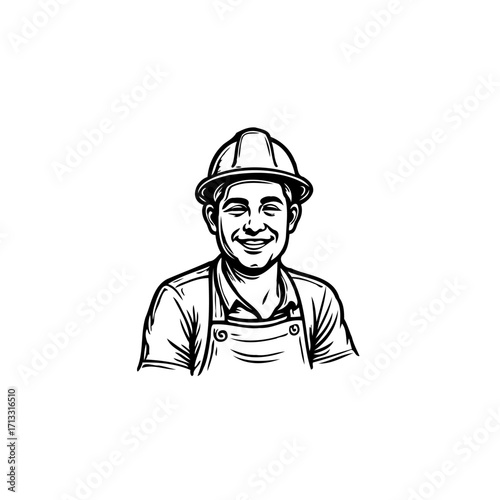 Illustrated depiction of a smiling construction worker wearing protective gear expressing