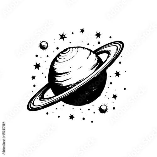 Illustrative cosmic wonder a celestial body with rings soaring amidst the stars and celestial dust