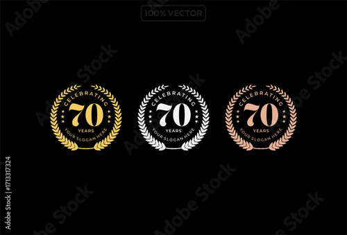 70 year anniversary celebration design template on black background. vector illustration