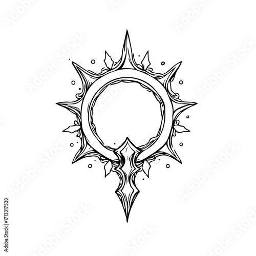 Intricate celestial emblem with a spiky halo a symbol of power and mystic beauty and ethereal grace
