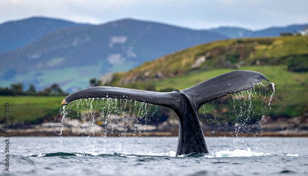 Fototapeta premium Whale tail emerging from water