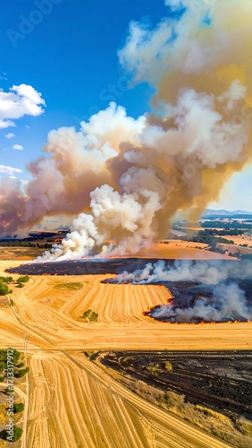 Aerial view of a field fire