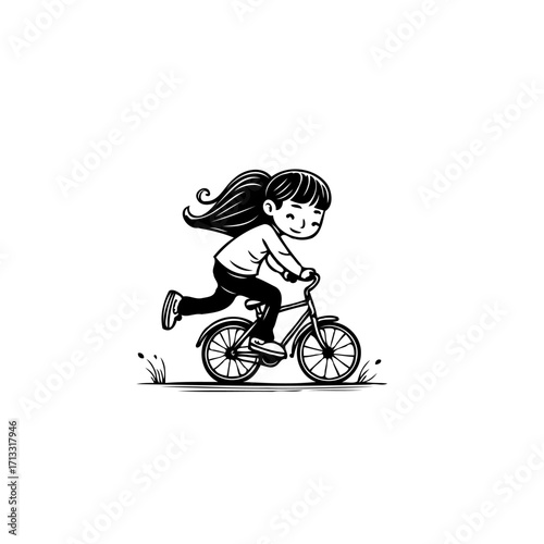 Joyful girl riding bicycle with glee captures childhood innocence and carefree spirit for healthy