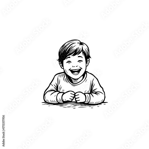 Joyful innocence captured in a charming sketch of a happy young child's delightful laughter