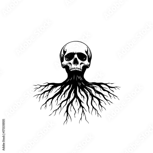 Macabre unity skull and roots a surreal representation of life death and interconnection for