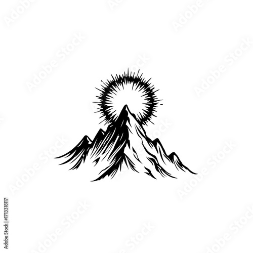 Majestic mountain peak illustration with a radiant halo a graphic representation of nature's