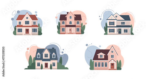 A collection of diverse residential house styles and designs.