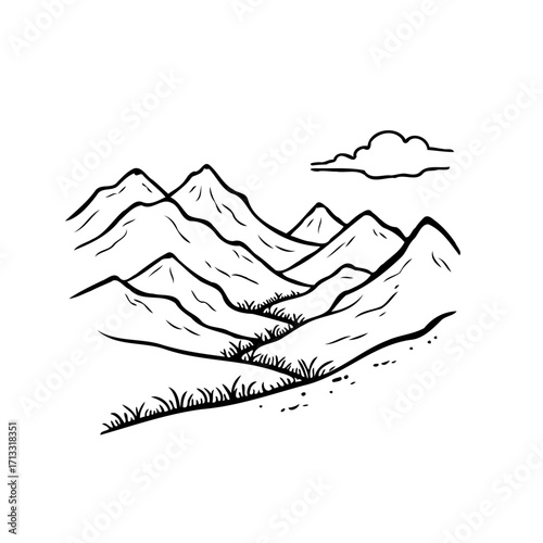 Minimalist mountain range illustration showcasing serene peaks with simplistic cloud formation