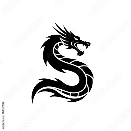 Wallpaper Mural Black Dragon Silhouette Illustration on White Background for Fantasy Art and Gaming Torontodigital.ca