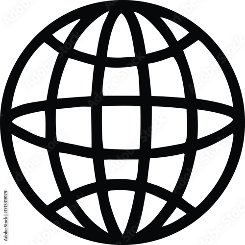 Simple black globe icon represents global network connectivity internet world wide web digital communication technology