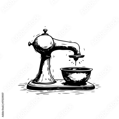 Monochrome kitchen mixer sketch illustration displaying traditional baking in vintage style with