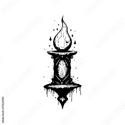 Ornate Candle with Intricate Design Casting Light and Mystery in Black and White Aesthetics