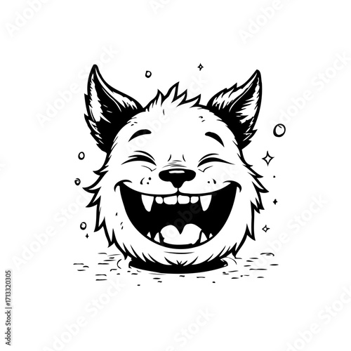 Playful canine character grinning widely displaying joyfulness in a dynamic cartoon art style