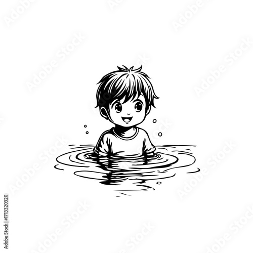 Playful child emerges from the water with delightful glee enchanting vector illustration for