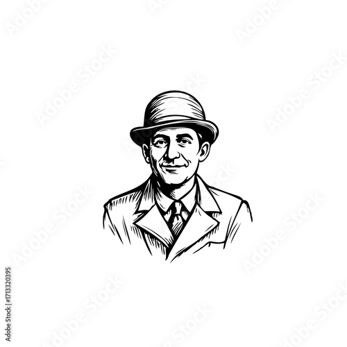 Portrait of a refined gentleman wearing a hat, sketched with delicate line work, evoking a sense