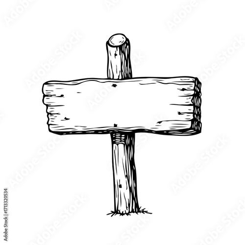 Rustic wooden signpost sketch illustration providing directional guidance or informational message