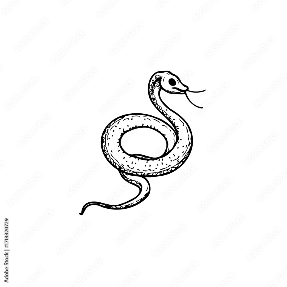Fototapeta premium Serpentine Ink Drawing Depicting the Enigmatic Nature of Reptiles and Symbolic Representations of