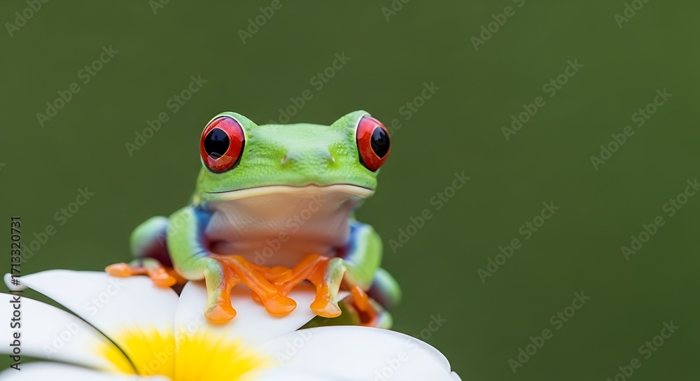 Obraz premium Adorable Tree Frog with Big Eyes on a Flower