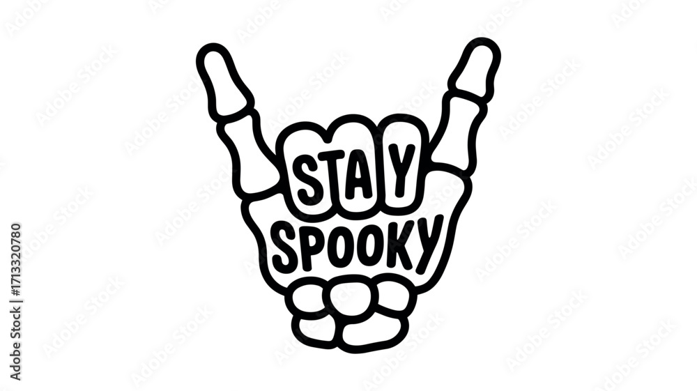 Fototapeta premium Skeleton hand making rock on gesture with stay spooky text vector illustration