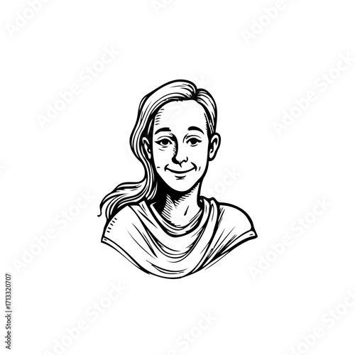 Serene visage captured in elegant lines showcasing the portrait of a beautiful woman, rendered