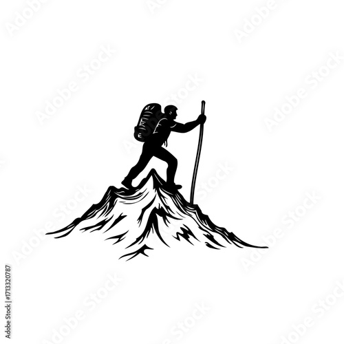 Silhouette of a mountaineer conquering a peak with determination an adventure travel and sports